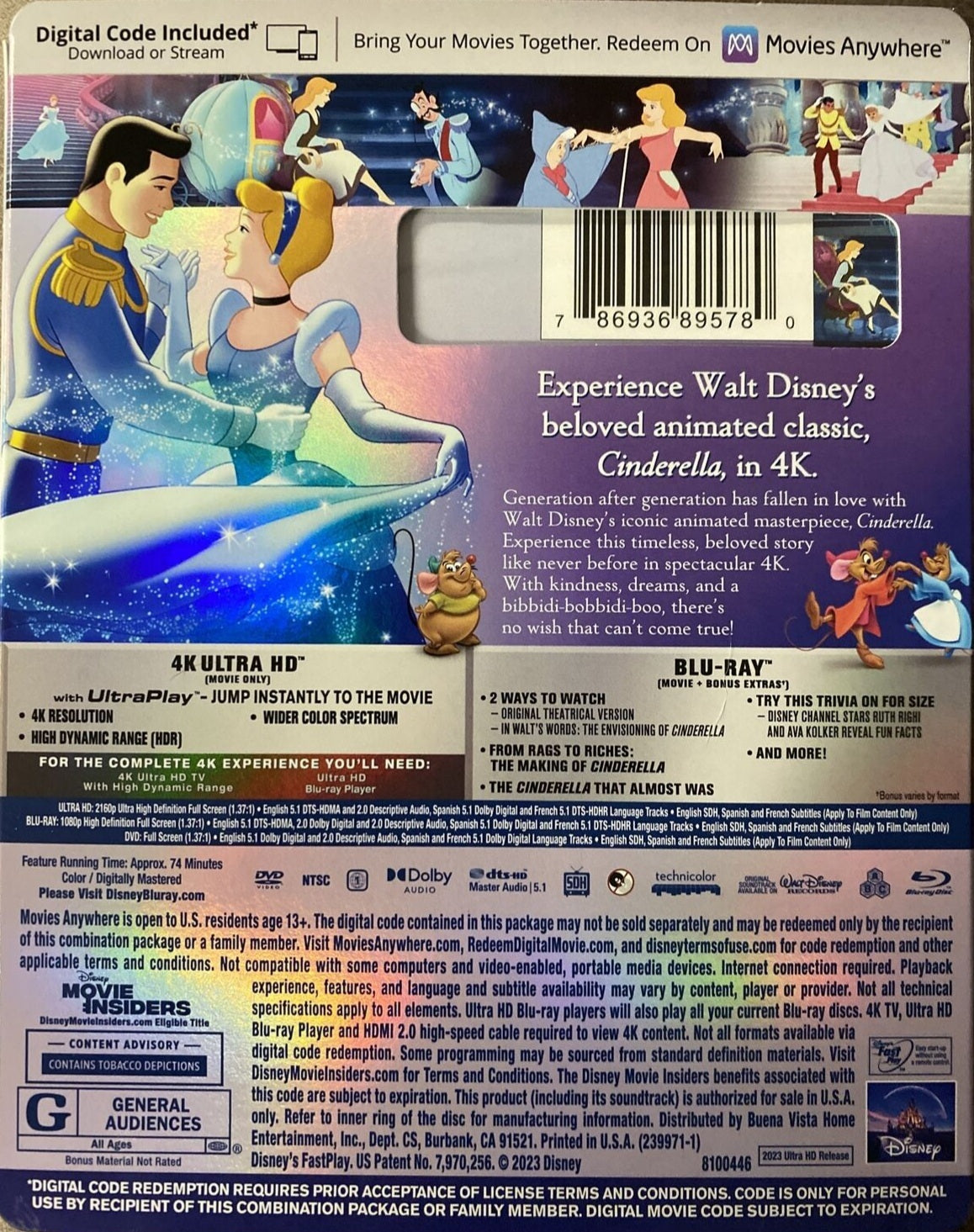 Cinderella 4K (1950)(BD/DVD + Digital Copy)(Exclusive)