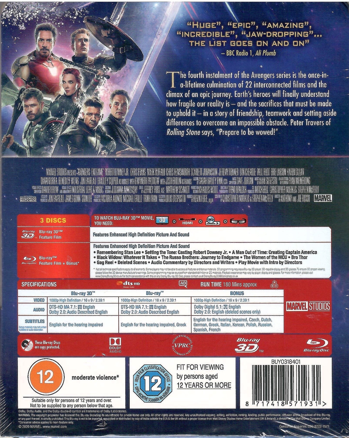 Avengers: Endgame 3D SteelBook w/ Lenticular Magnet (UK)