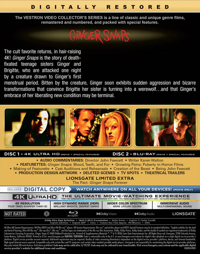 Ginger Snaps 4K: Vestron Collector's Series #39 (Exclusive)