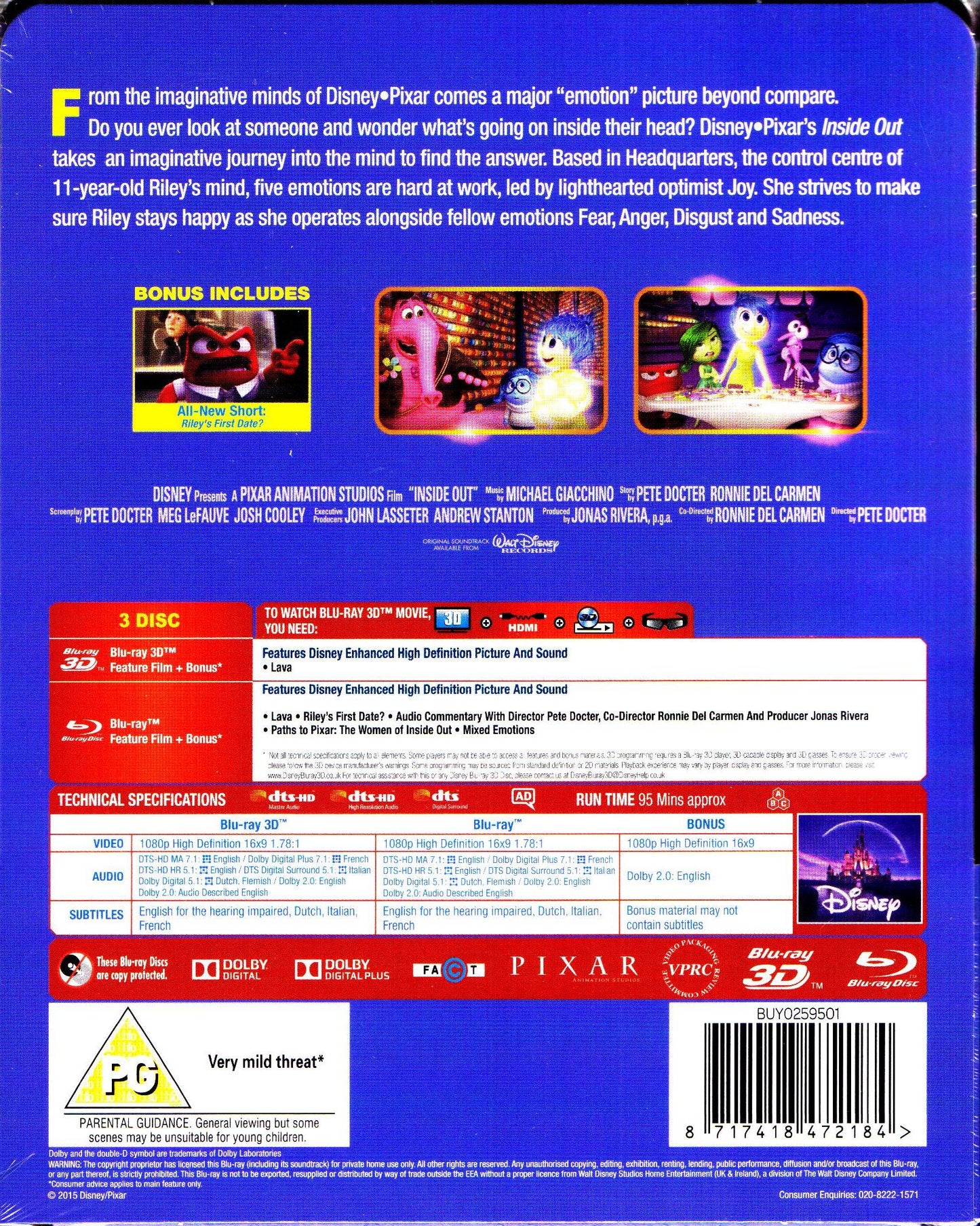 Inside Out 3D SteelBook (2015)(UK)