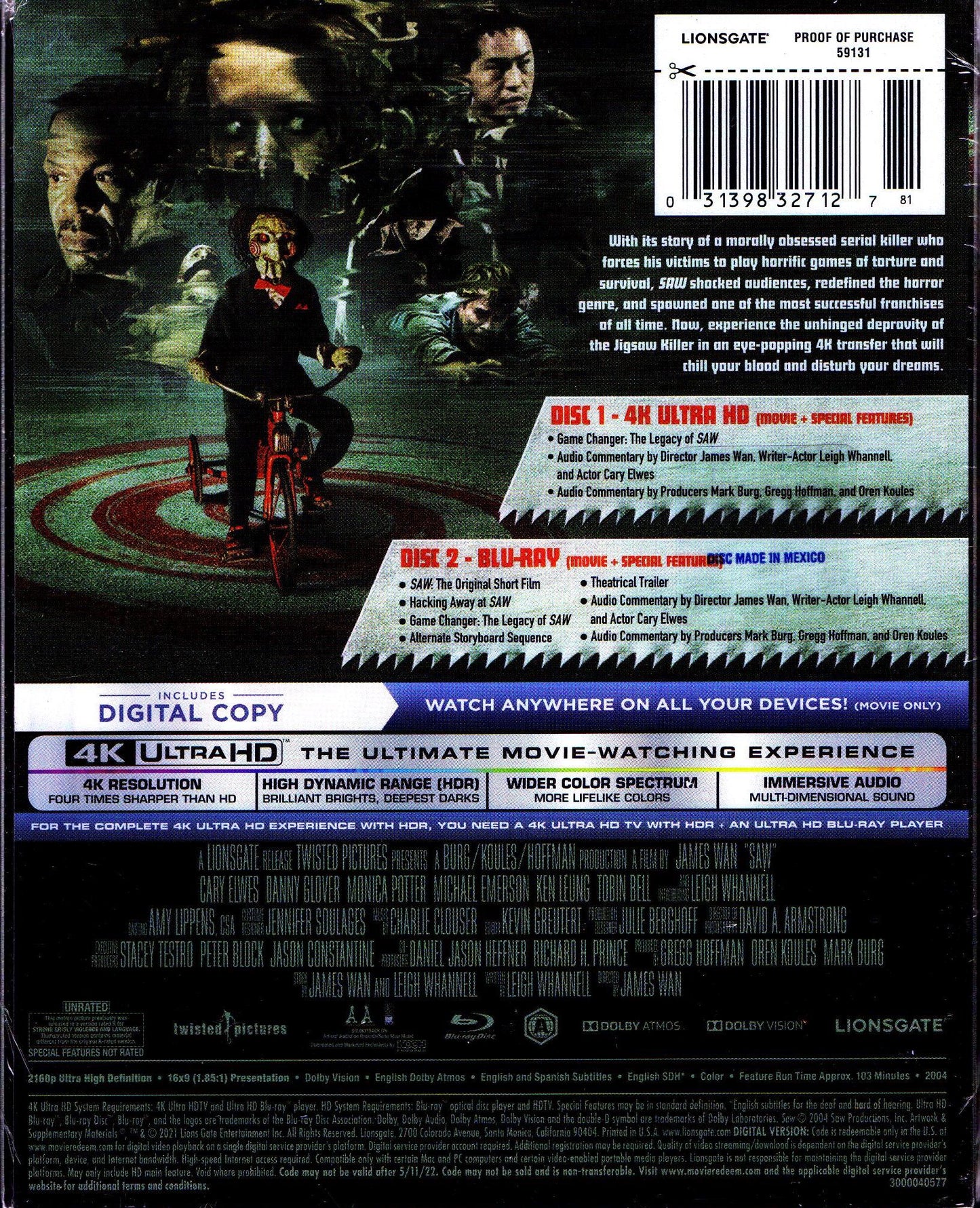 Saw 4K SteelBook: Unrated (2004)(Exclusive)