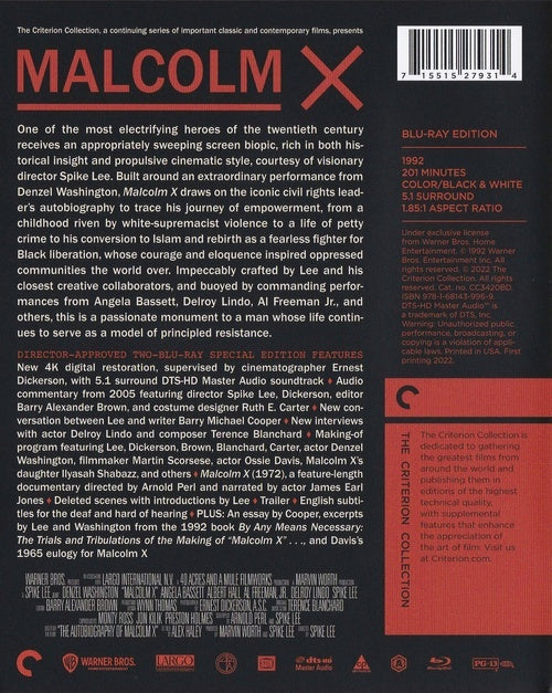 Malcolm X 4K: Criterion Collection DigiPack