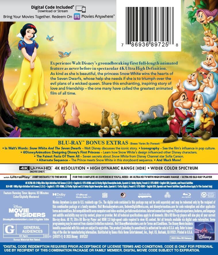 Snow White and the Seven Dwarfs 4K - Disney 100th Anniversary Edition –  Blurays For Everyone