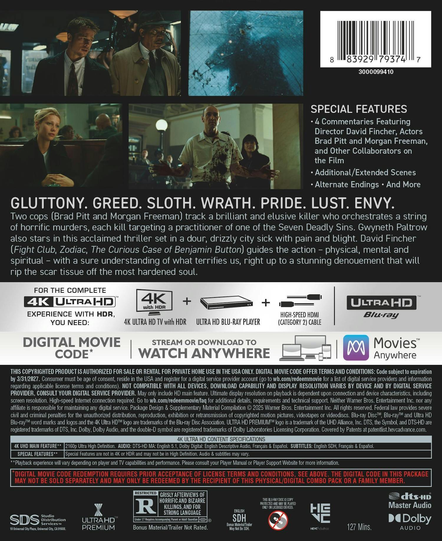 Seven 4K DigiPack (Se7en)(1995) – Blurays For Everyone