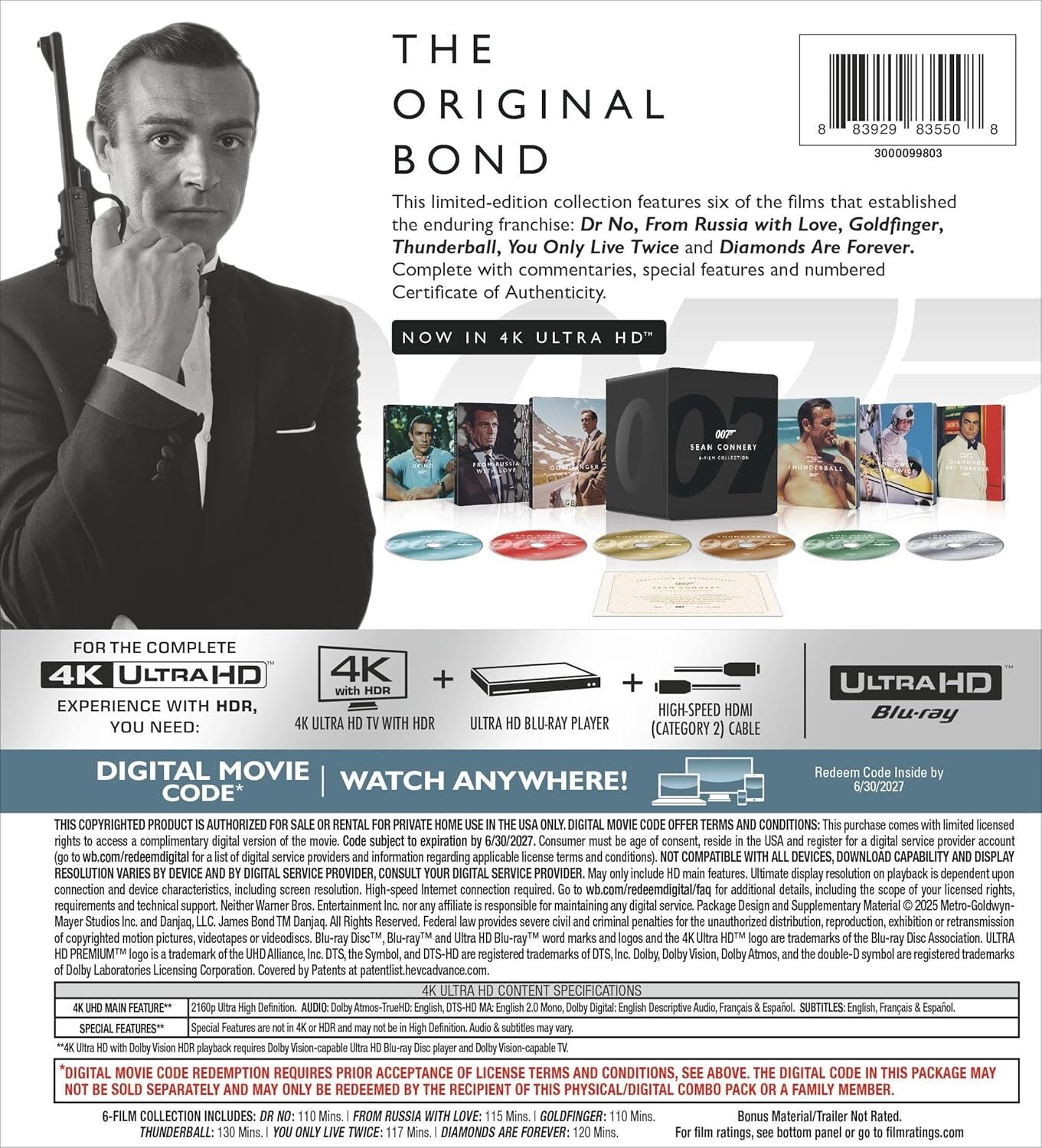 Sean Connery 007 James Bond Collection 4K 1-Click SteelBook