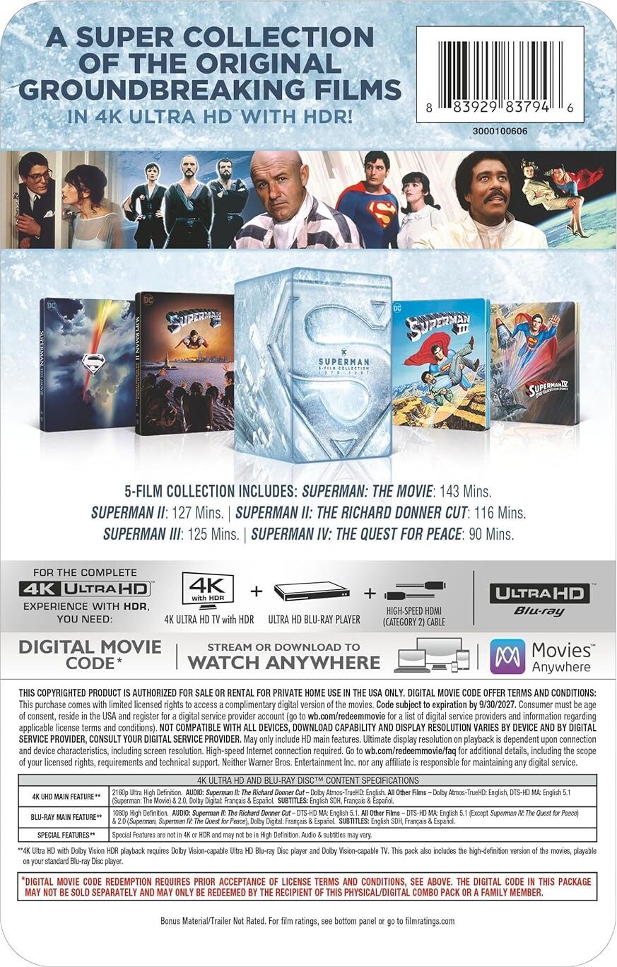 Superman I-IV 5-Film 4K SteelBook Collection (1978-2006)(Re-release)