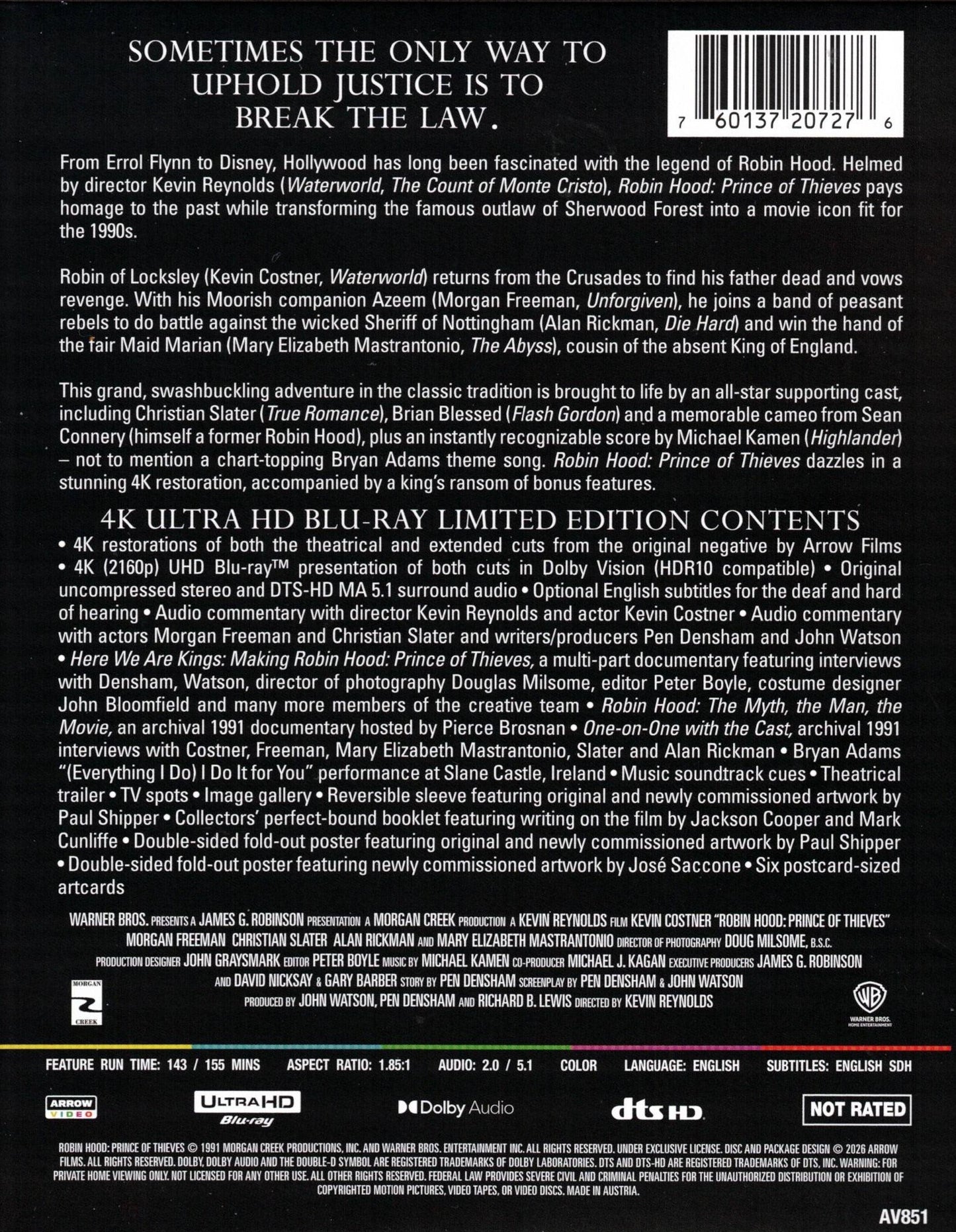 Robin Hood: Prince of Thieves 4K - Limited Edition