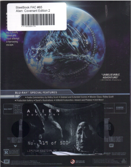 Alien: Covenant 1-Click SteelBook Maniacs Box Set (FAC#85)(Czech)