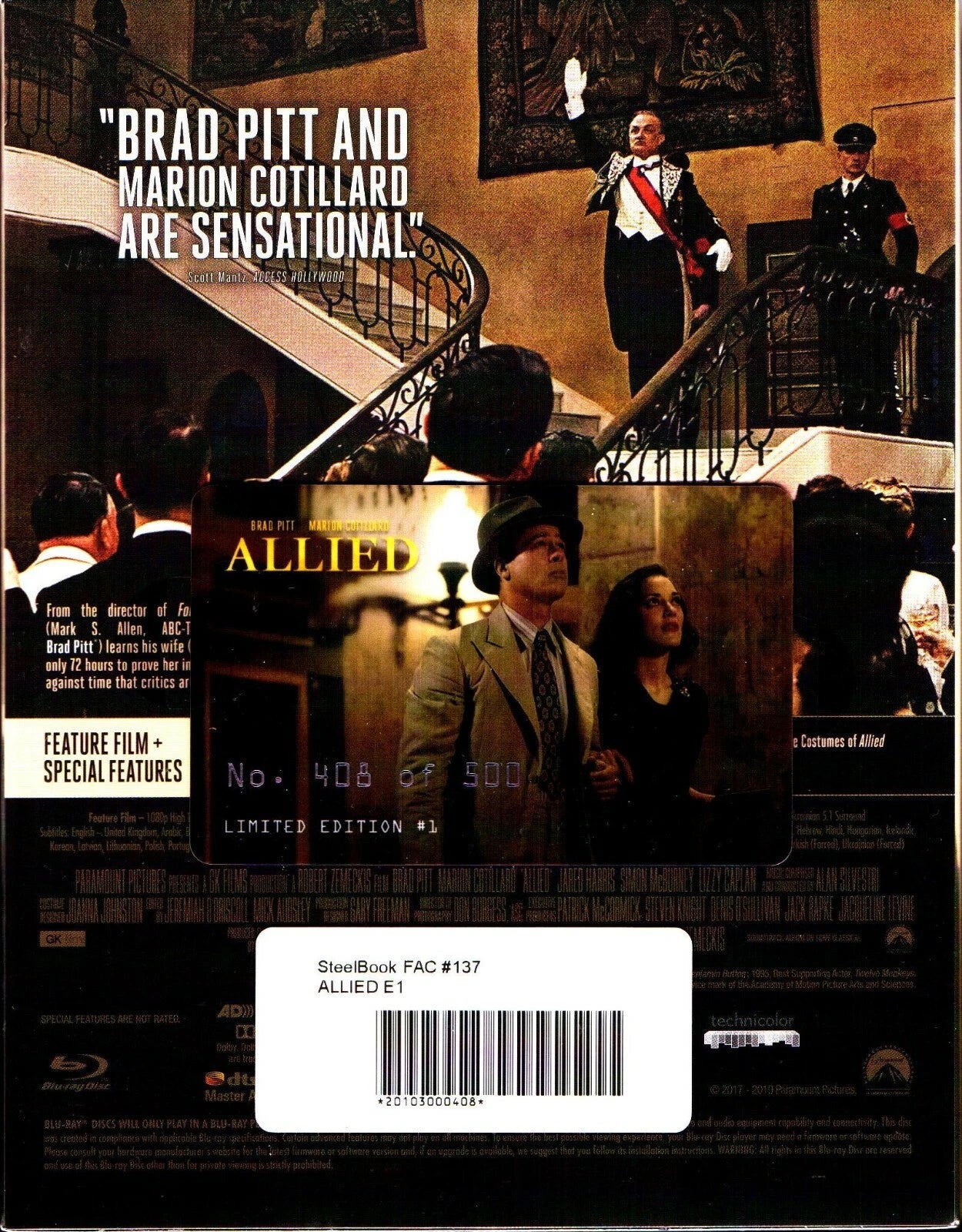 Allied XL Full Slip SteelBook + Lenticular Magnet (2016)(FAC#137)(Czech)