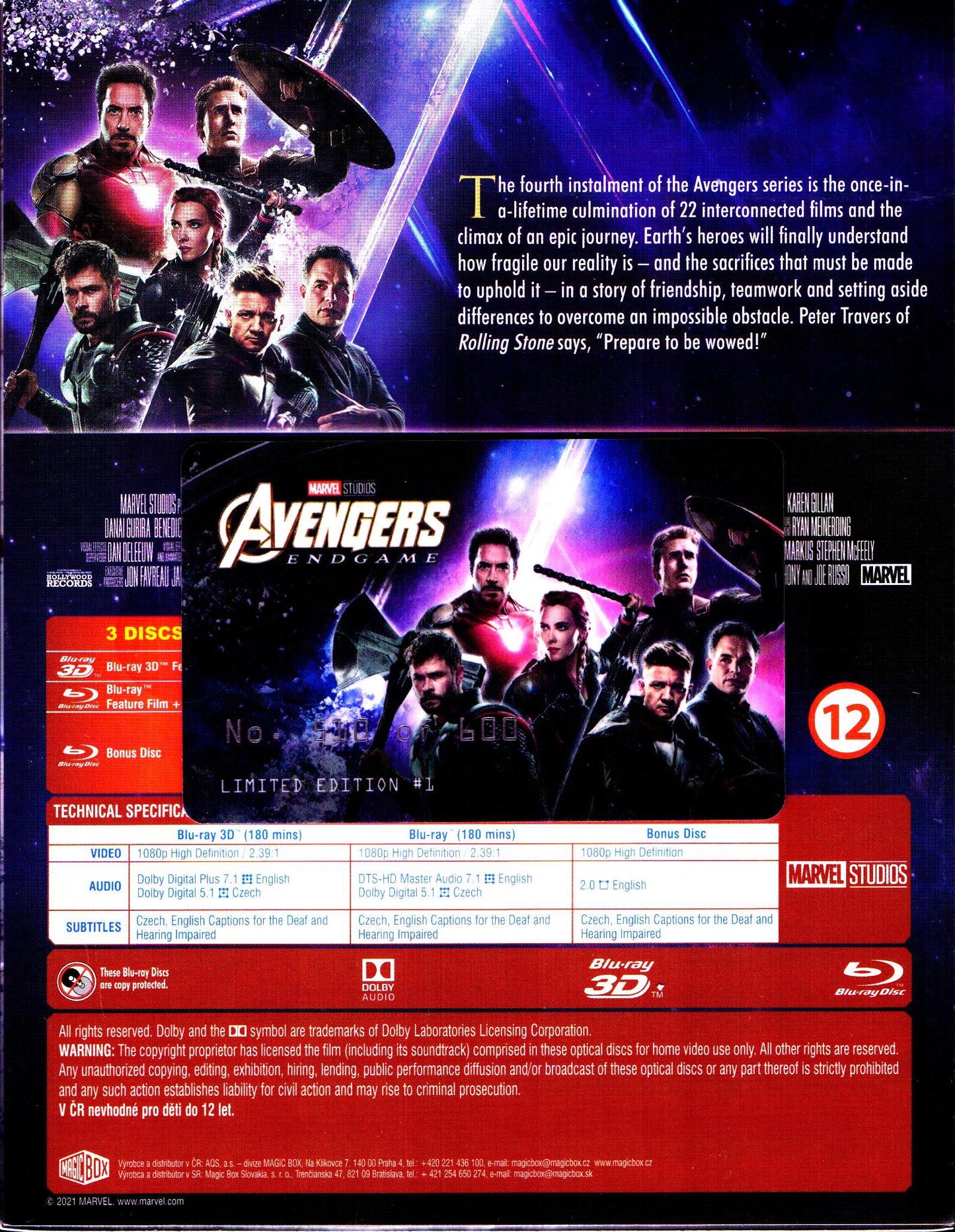 Avengers: Endgame 3D XL Full Slip SteelBook + Lenticular Magnet (FAC#151)(Czech)