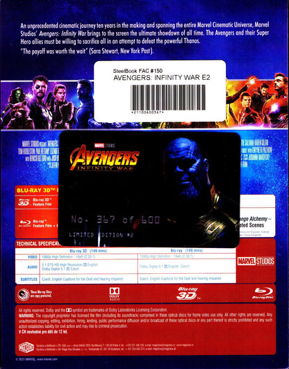 Avengers: Infinity War 3D XL Lenticular SteelBook (FAC#150)(Czech)