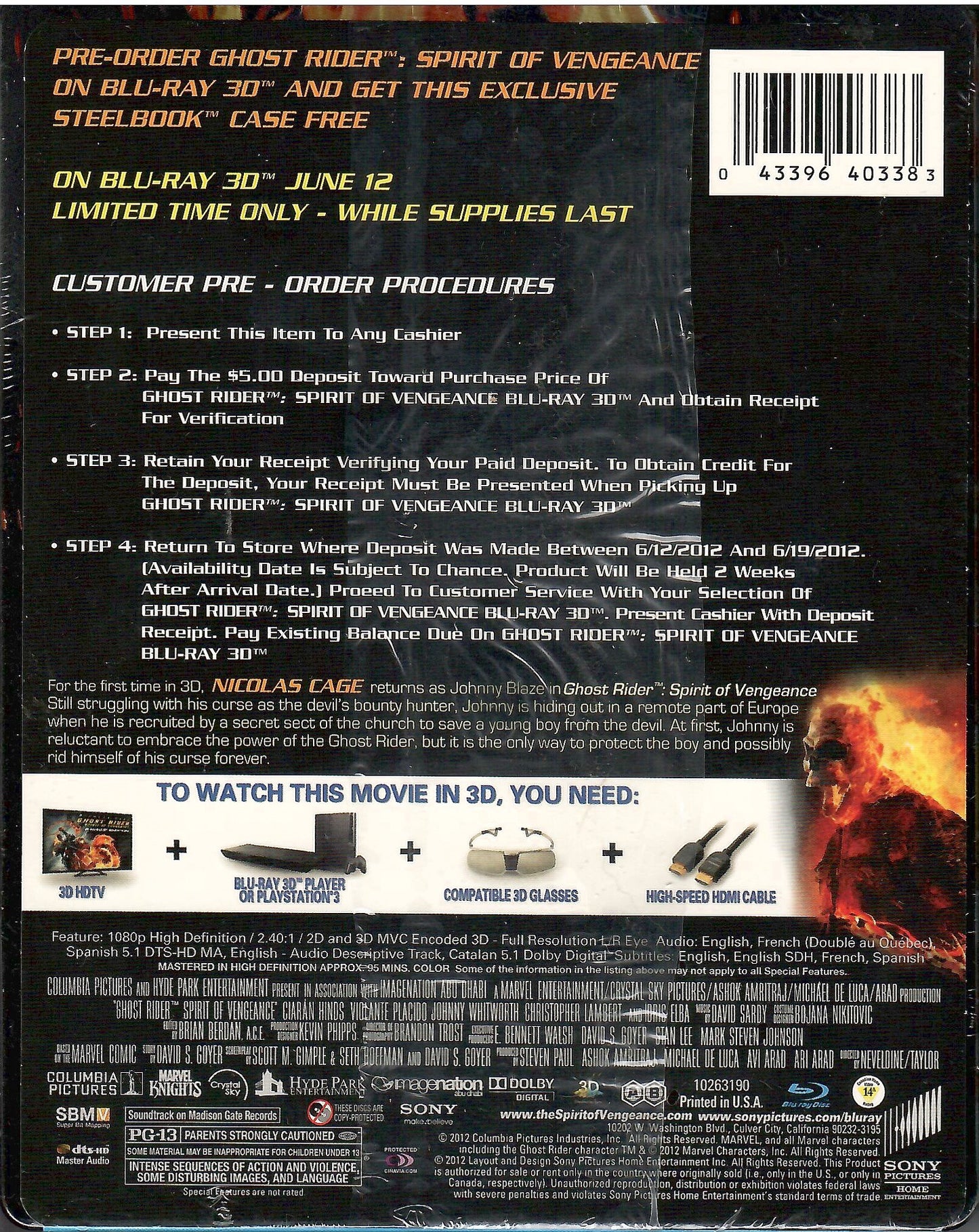 Ghost Rider: Spirit of Vengeance SteelBook (EMPTY)(Exclusive)