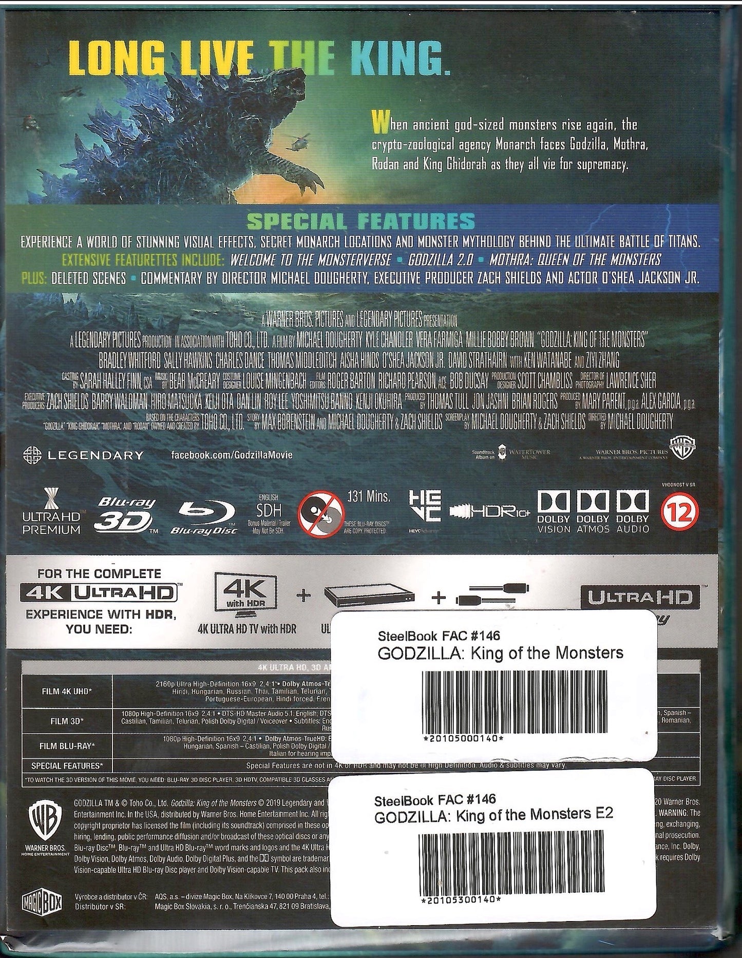 Godzilla: King of the Monsters 3D & 4K XL 1-Click SteelBook (FAC #146)(Czech)