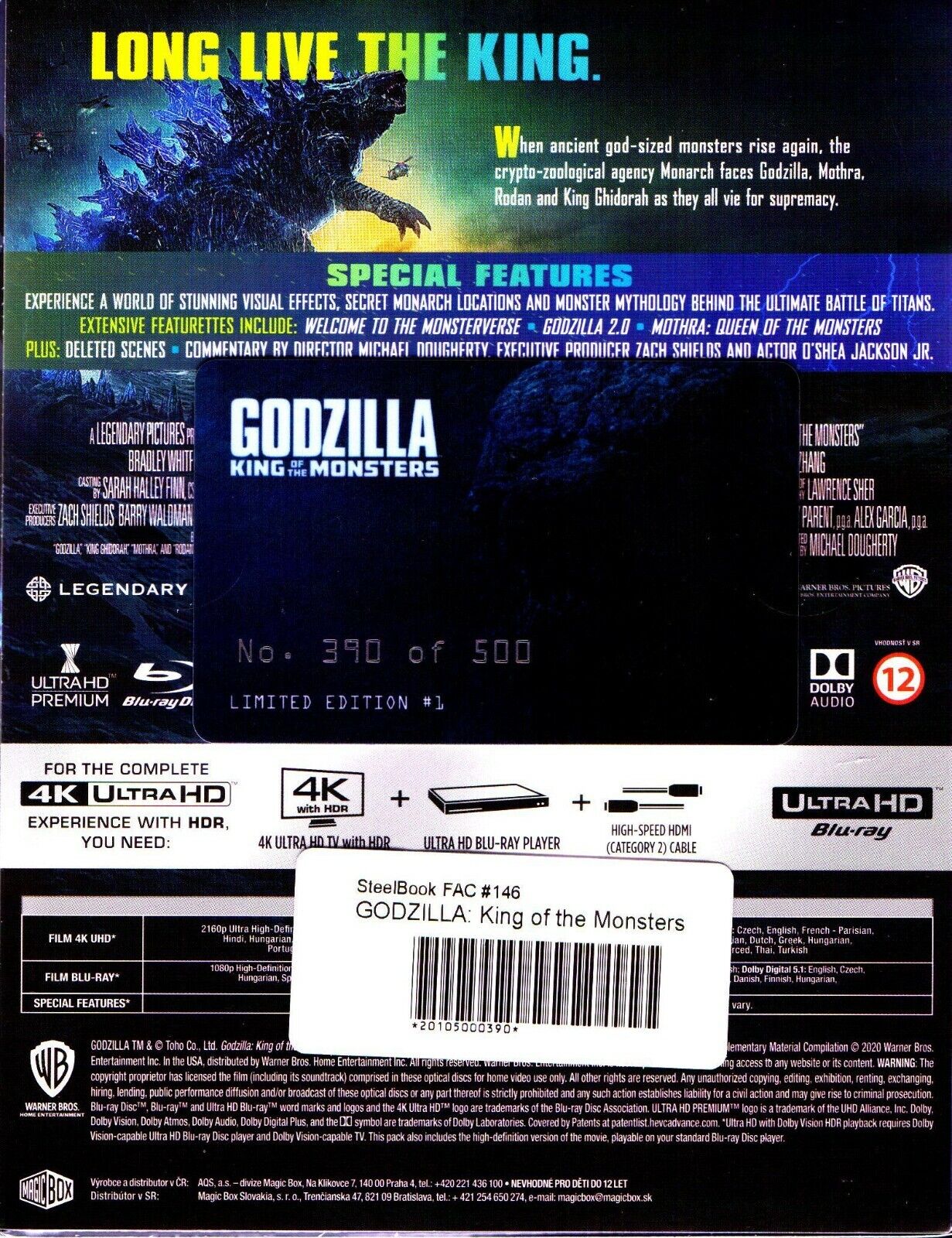 Godzilla: King of the Monsters 3D & 4K XL 1-Click SteelBook (FAC #146)(Czech)