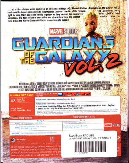 Guardians of the Galaxy: Vol. 2 3D 1-Click SteelBook (2017)(FAC#092)(Czech)