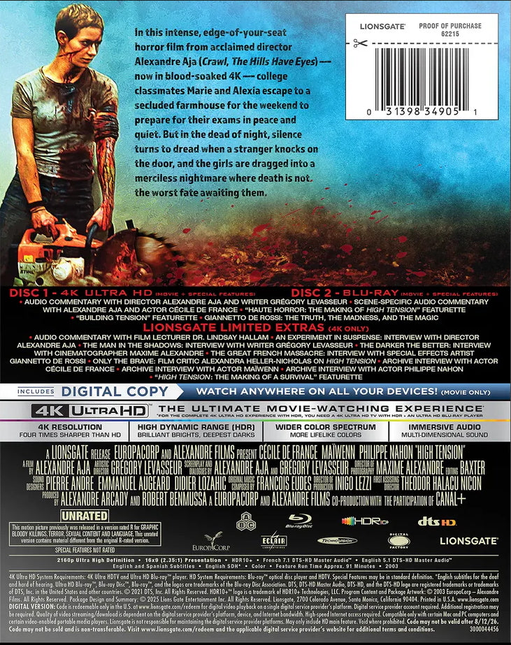 High Tension 4K SteelBook: Unrated w/ Lenticular Slip (Exclusive)