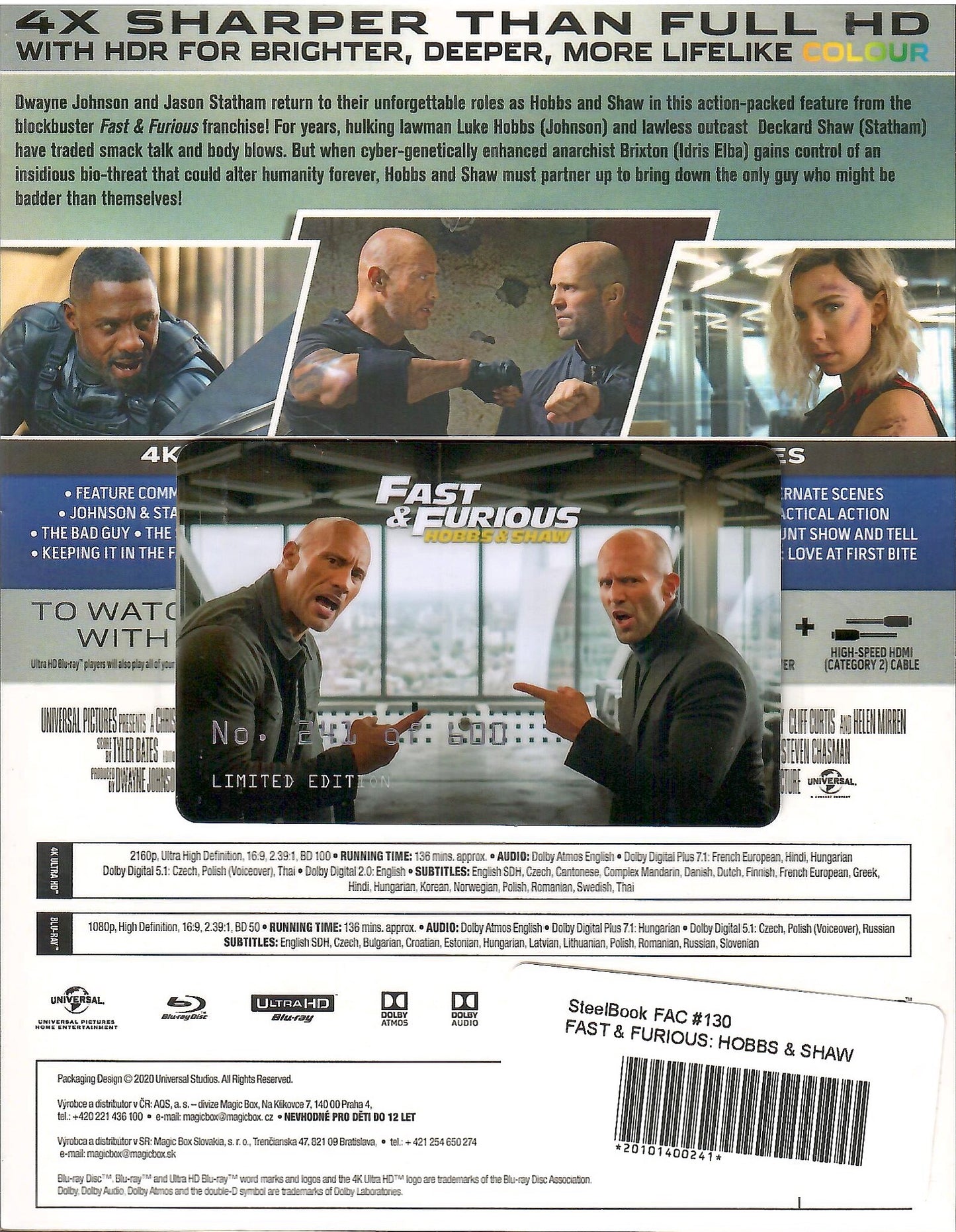 Fast and Furious Presents: Hobbs and Shaw 4K Full Slip SteelBook + Lenticular Magnet (FAC#130)(Czech)