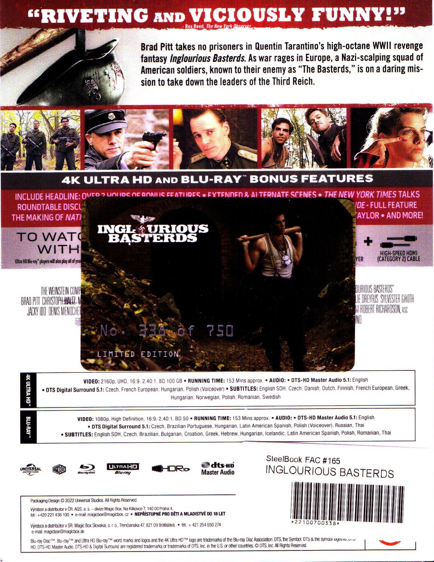 Inglourious Basterds 4K XL Full Slip SteelBook + Lenticular Magnet (FAC#165)(Czech)