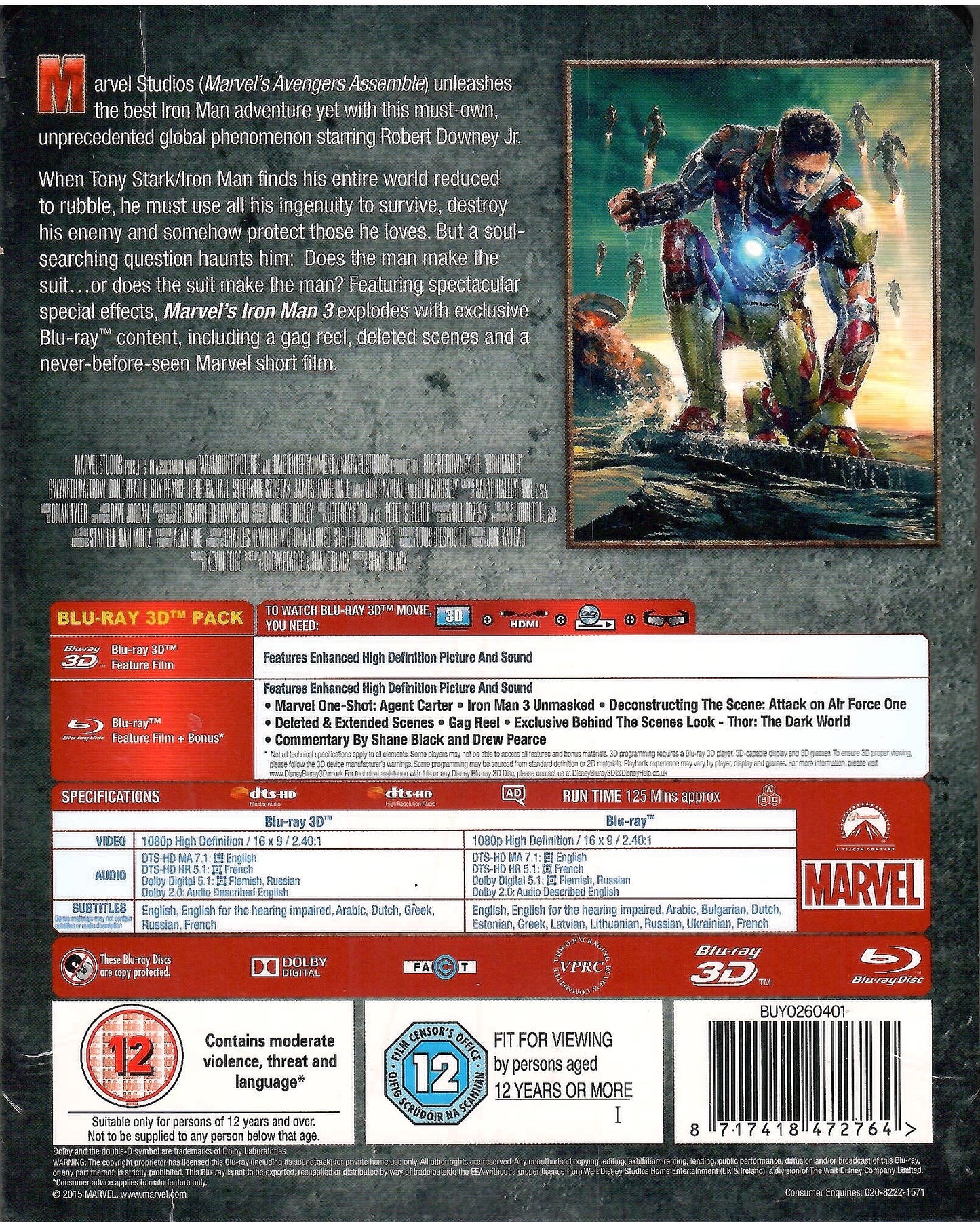 Iron Man 3 3D SteelBook w/ Lenticular Magnet (2013)(UK)