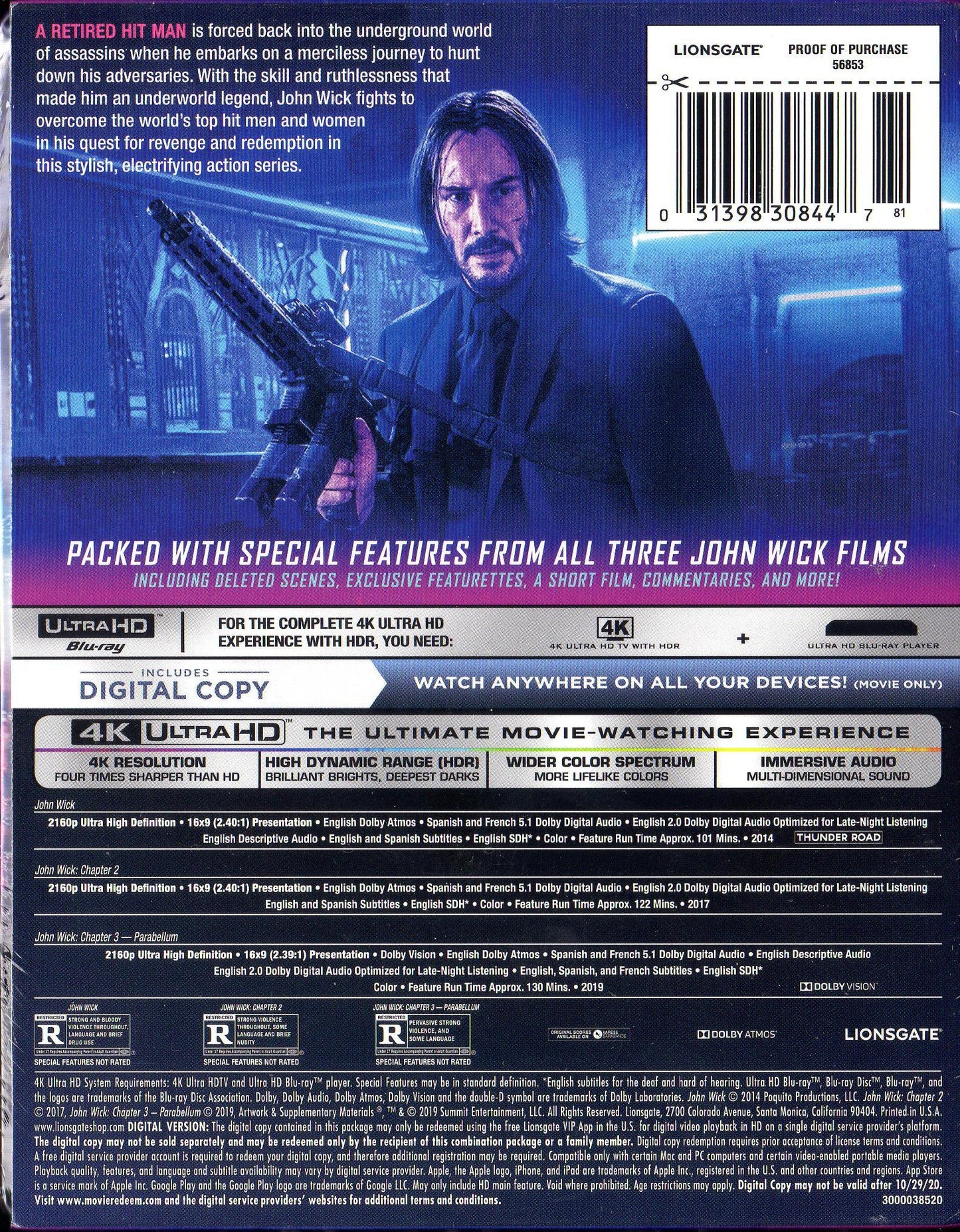 John Wick: Chapters 1-3 4K SteelBook Collection (2014-2019)(Exclusive)