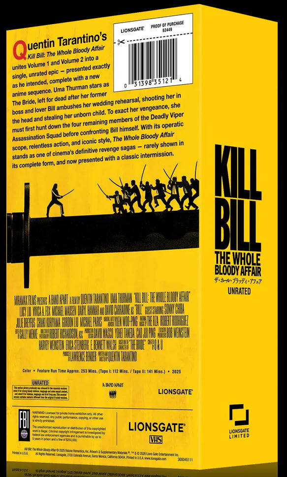Kill Bill: Volume 1 & 2 - The Whole Bloody Affair VHS - Be Kind, Rewind Edition (2003-2004)(Exclusive)