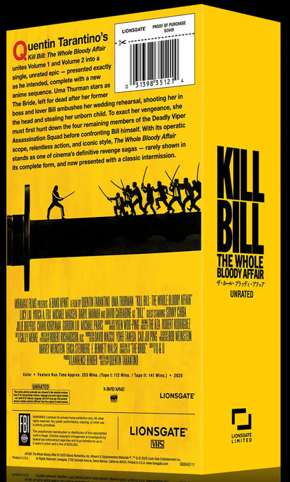 Kill Bill: Volume 1 & 2 - The Whole Bloody Affair VHS - Be Kind, Rewind Edition (2003-2004)(Exclusive)