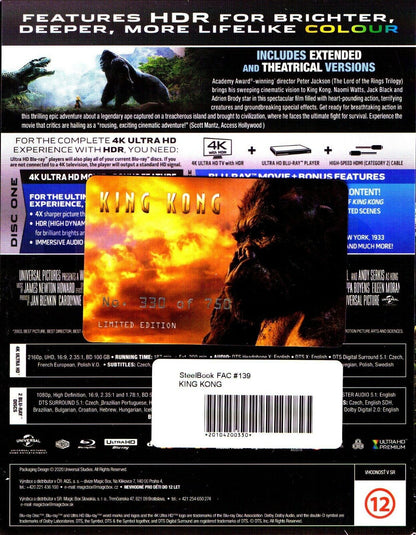 King Kong 4K XL Full Slip SteelBook + Lenticular Magnet (2005)(FAC#139)(Czech)
