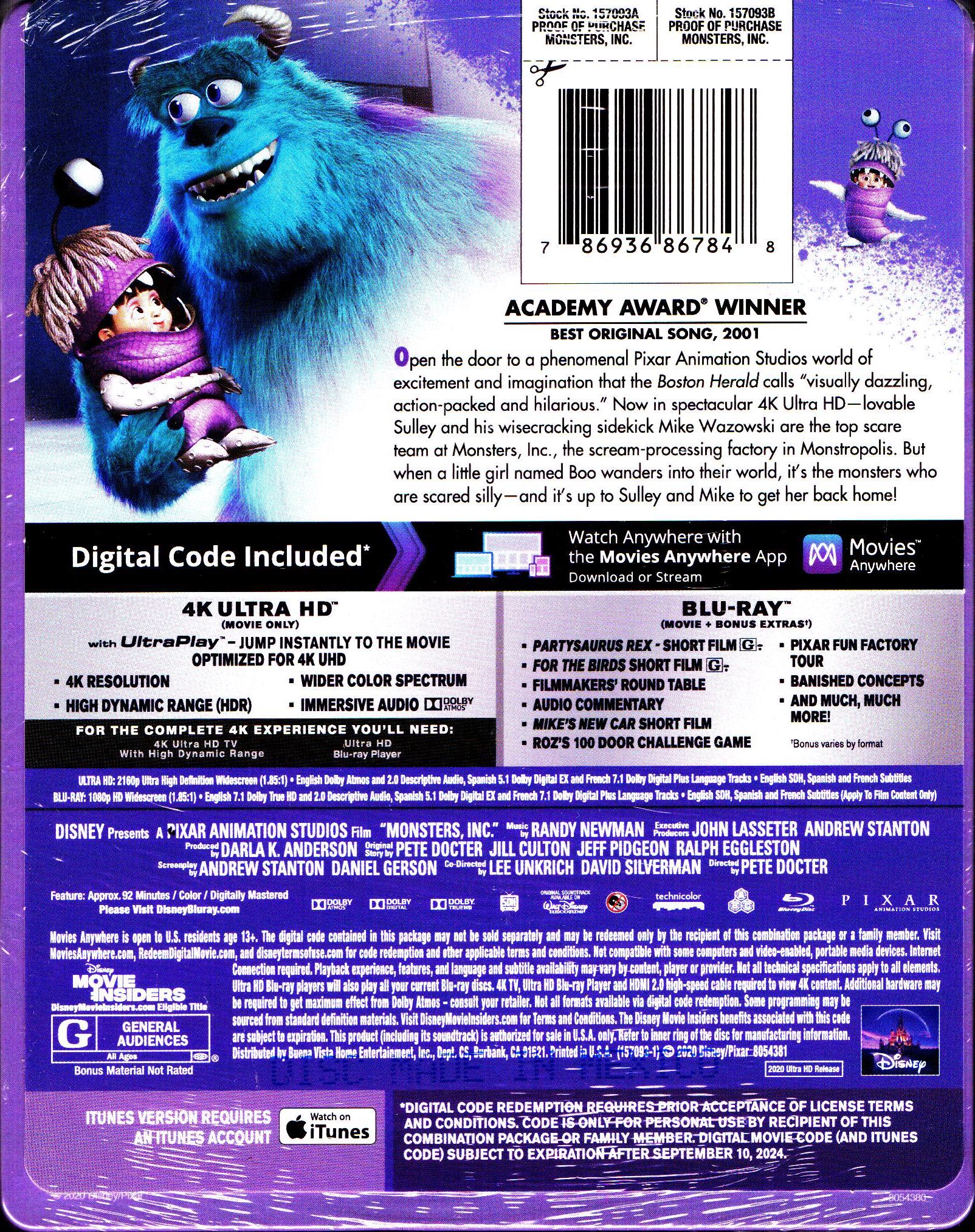 monsters inc dvd blu ray Monsters Inc. 4K SteelBook (Exclusive) – Blurays For Everyone