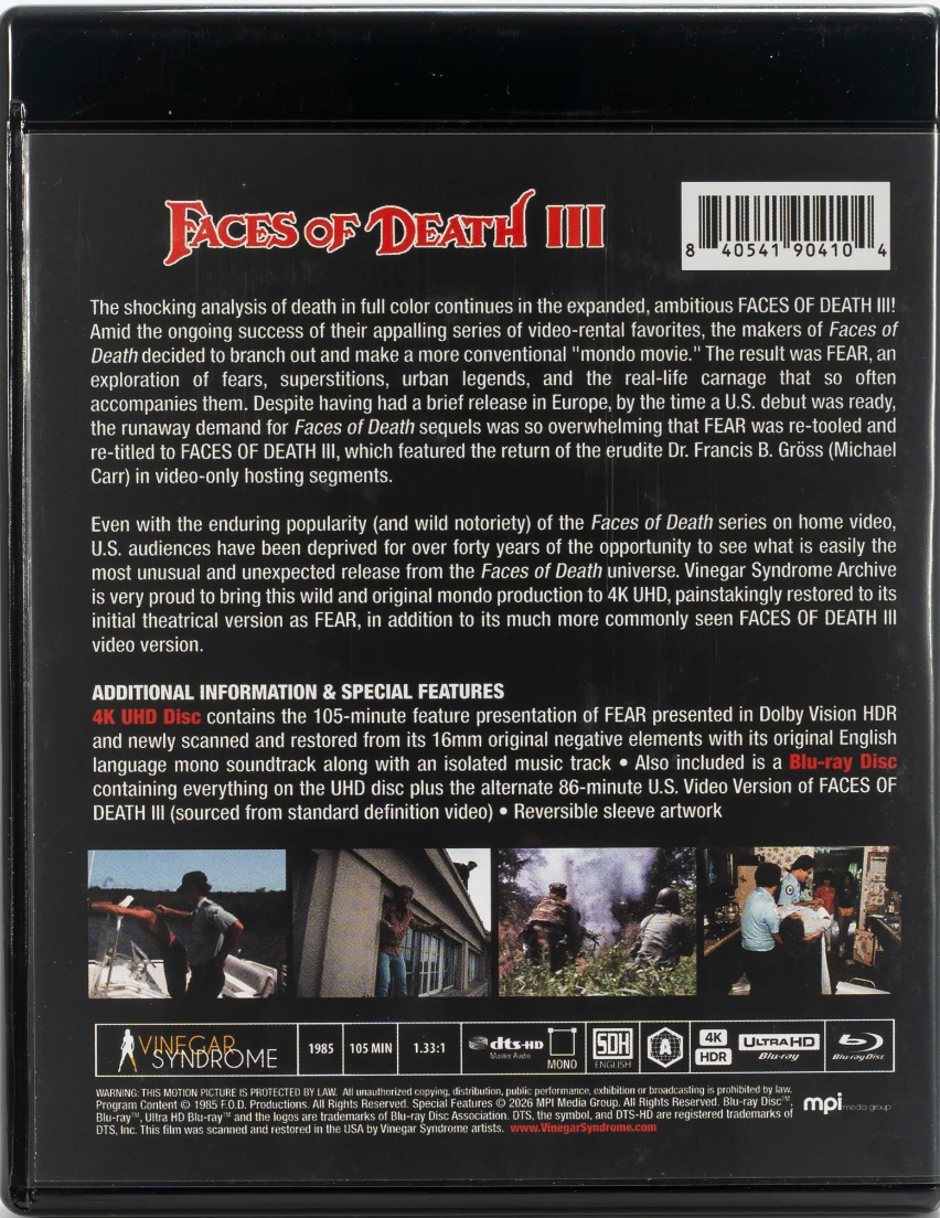 [Pre-Order] Faces of Death III 4K: Limited Edition (1985)(VSA-066)(Exclusive)