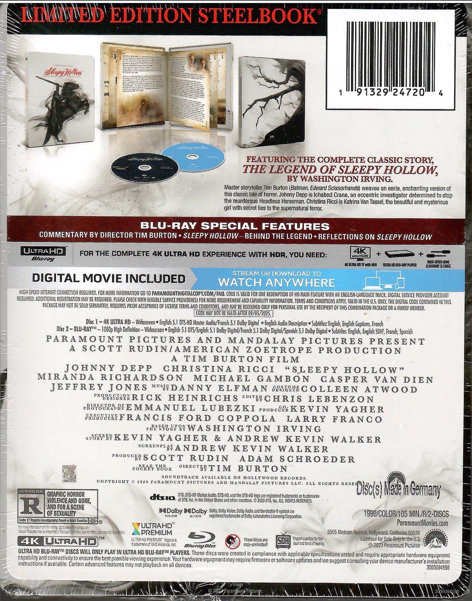  Sleepy Hollow Steelbook [4K UHD] : Christina Ricci, Johnny  Depp, Miranda Richardson: Movies & TV