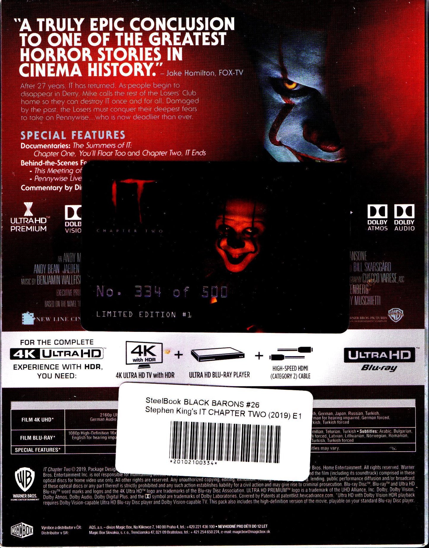 Stephen Kings IT: Chapter 2 XL 4K Full Slip SteelBook (2019)(BB#26)(Czech)