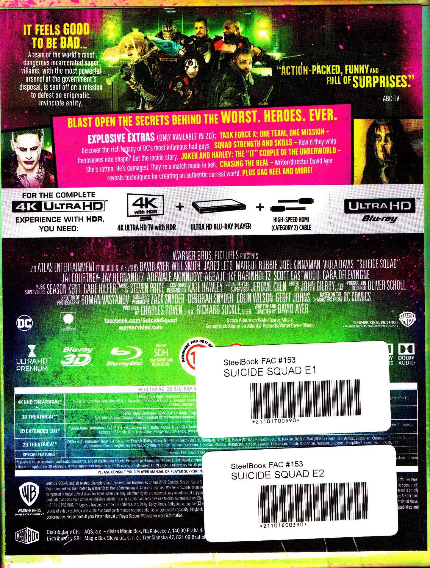 Suicide Squad 3D & 4K XL 1-Click SteelBook: Extended Cut (2016)(FAC#153)(Czech)