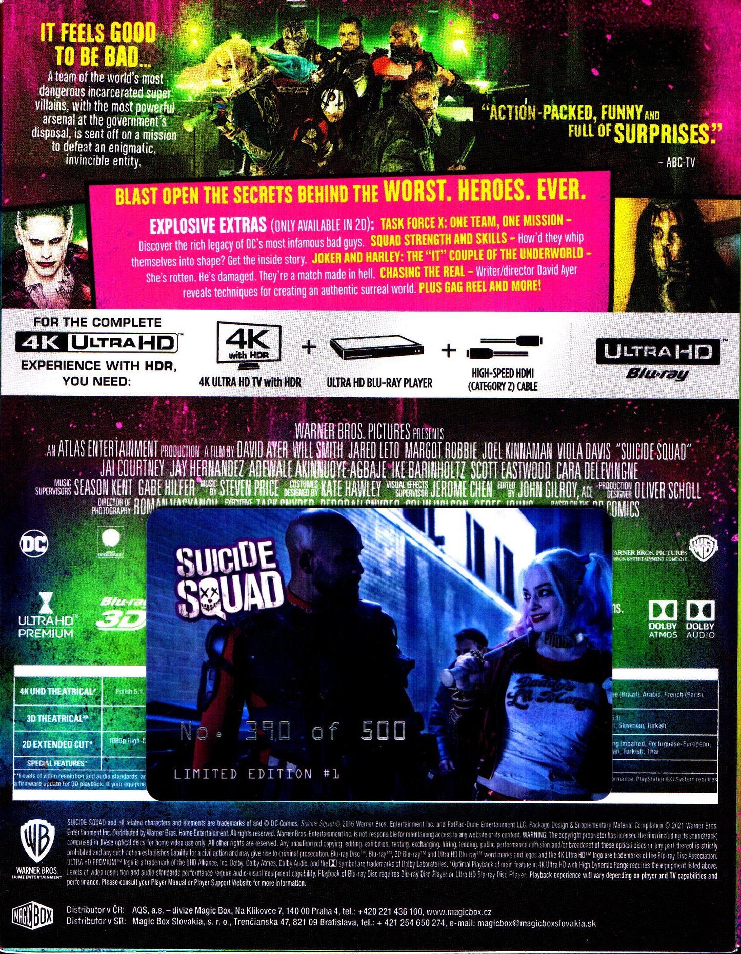 Suicide Squad 3D & 4K XL Full Slip SteelBook: Extended Cut + Lenticular Magnet (2016)(FAC#153)(Czech)