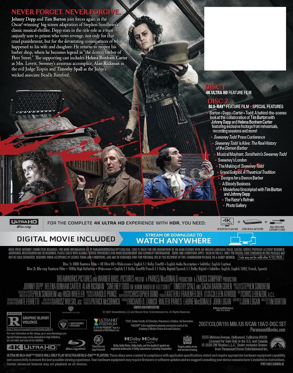 [Pre-Order] Sweeney Todd: The Demon Barber of Fleet Street 4K SteelBook