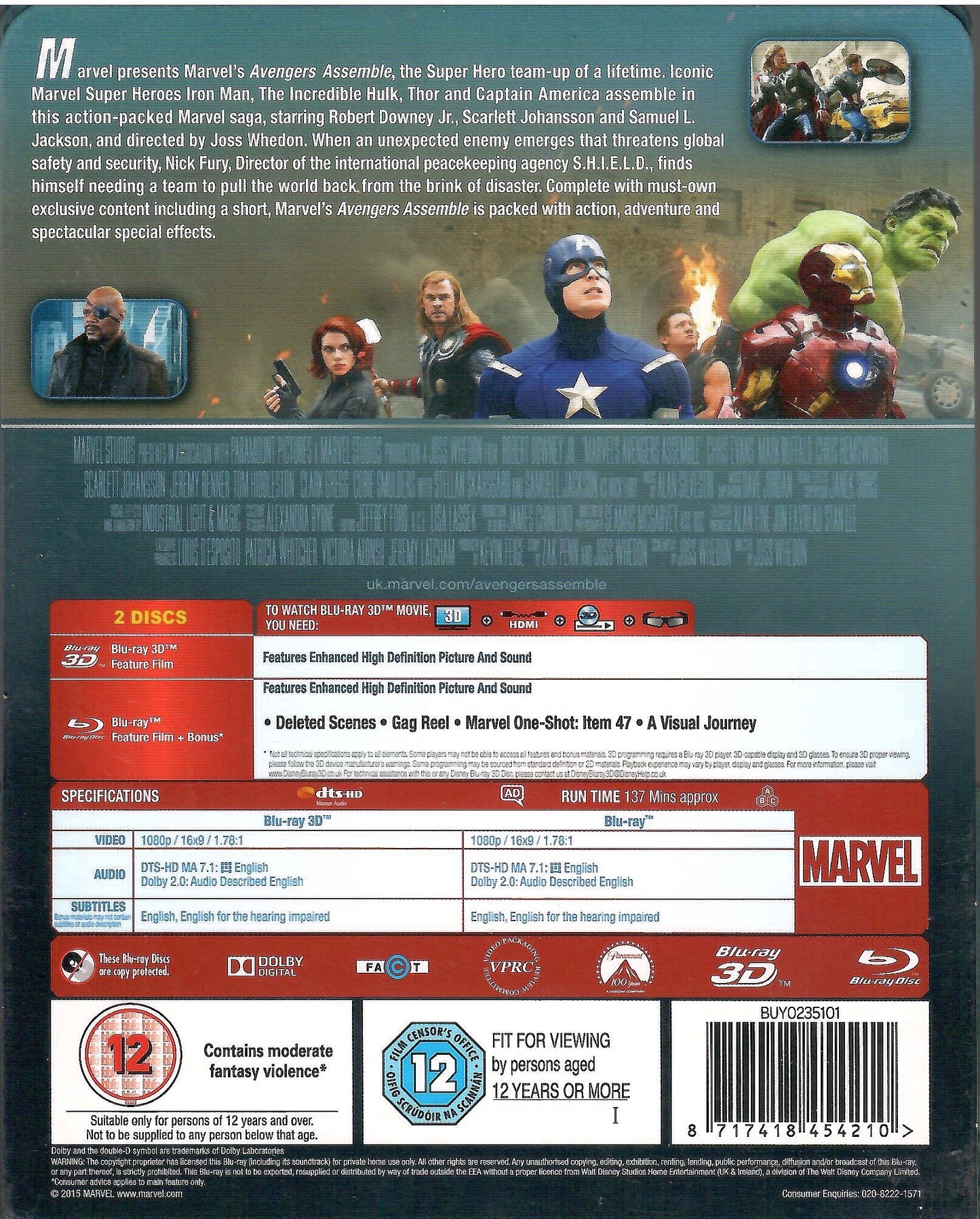 The Avengers 3D SteelBook w/ Lenticular Magnet (Avengers Assemble)(2012)(UK)