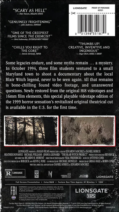 [Pre-Order] The Blair Witch Project VHS: Be Kind, Rewind Edition (1999)(Exclusive)