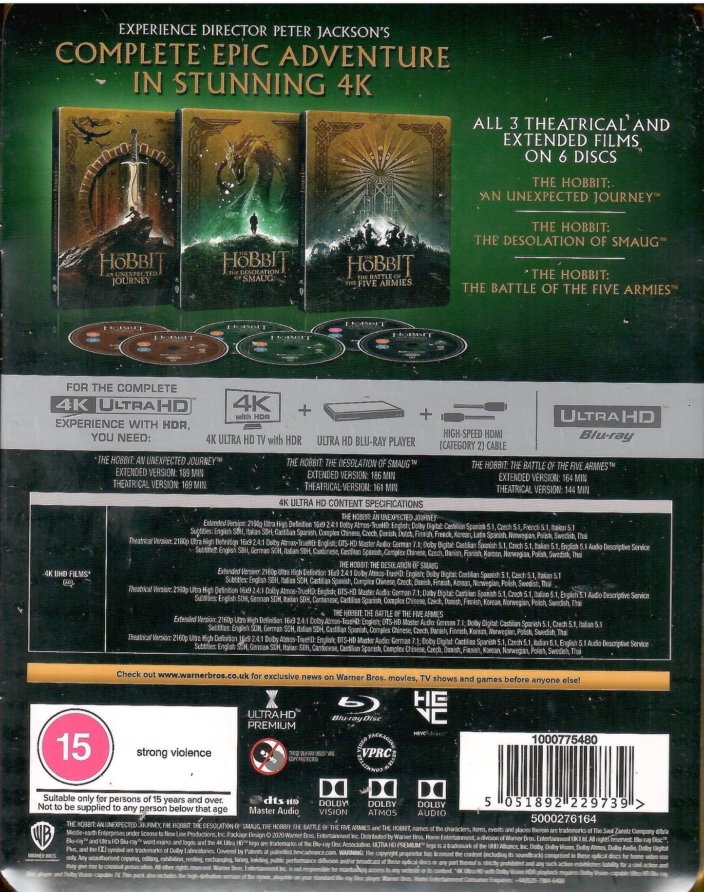 The Hobbit 4K: The Motion Picture Trilogy 1-Click SteelBook - Extended Edition (UK)