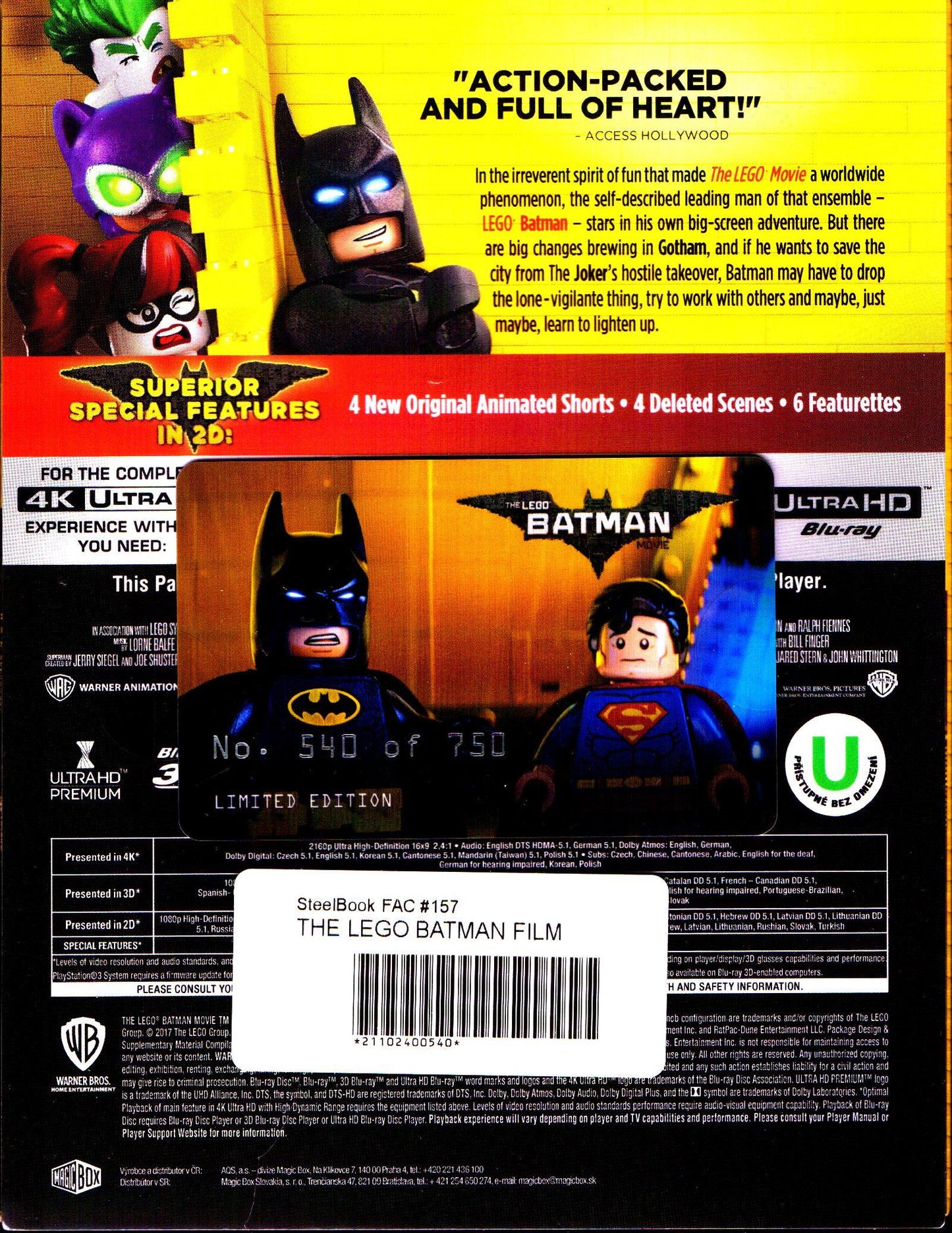 The LEGO Batman Movie 3D & 4K XL Full Slip SteelBook + Lenticular Magnet (FAC#157)(Czech)