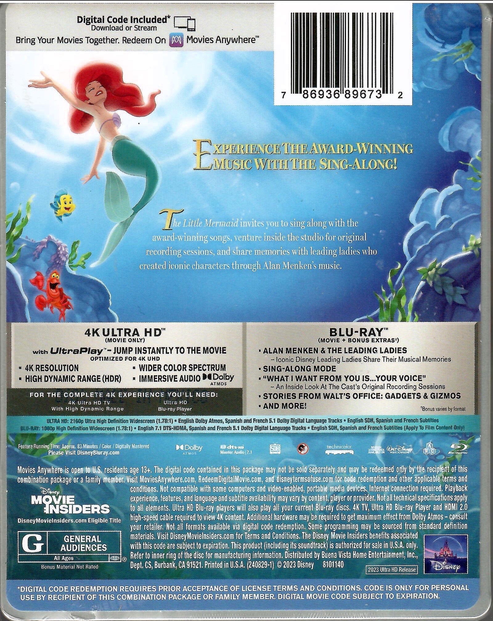 The Little Mermaid 4K SteelBook Disney 100th Anniversary Edition (198