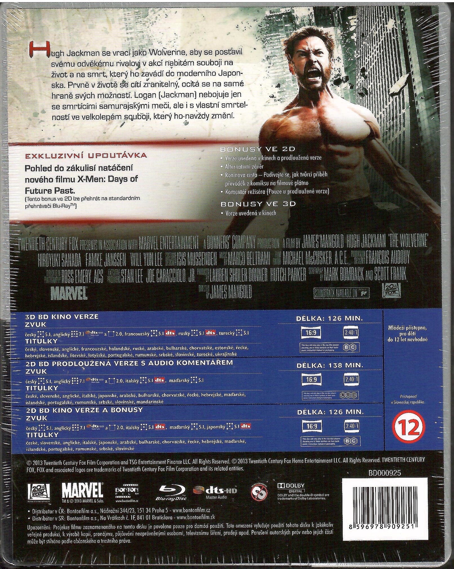 The Wolverine 3D SteelBook: Extended Cut (2013)(Czech)