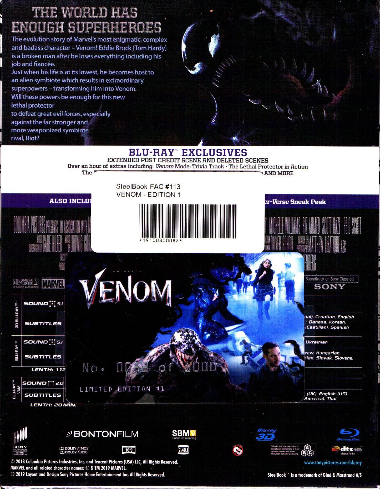 Venom 3D XL Full Slip SteelBook + Lenticular Magnet (2018)(FAC#113)(Czech)