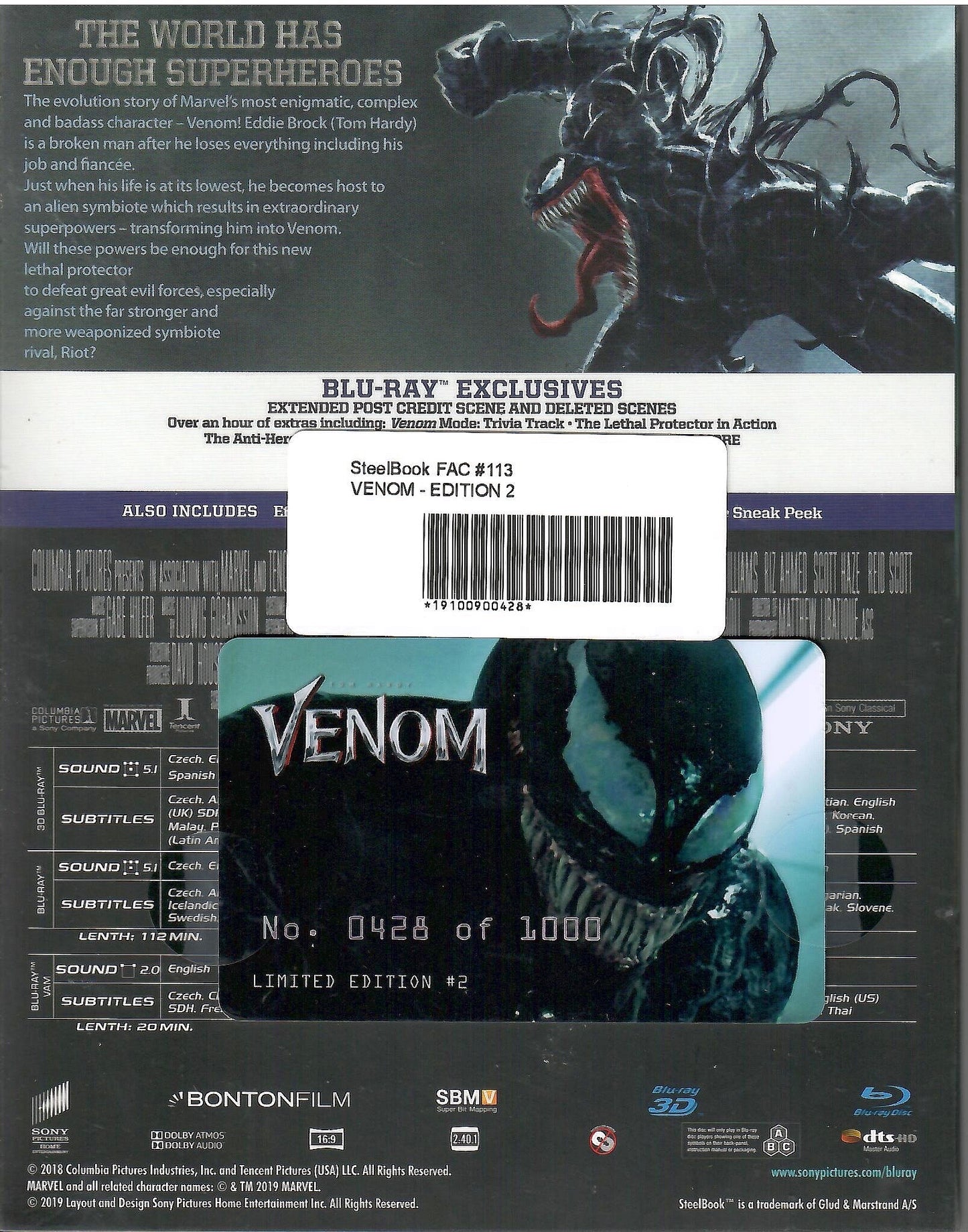 Venom 3D XL Double Lenticular SteelBook (2018)(FAC#113)(Czech)