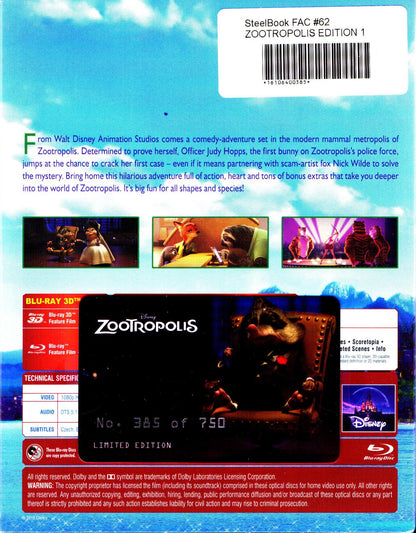 Zootopia 3D Full Slip SteelBook + Lenticular Magnet (Zootropolis)(FAC#62)(Czech)