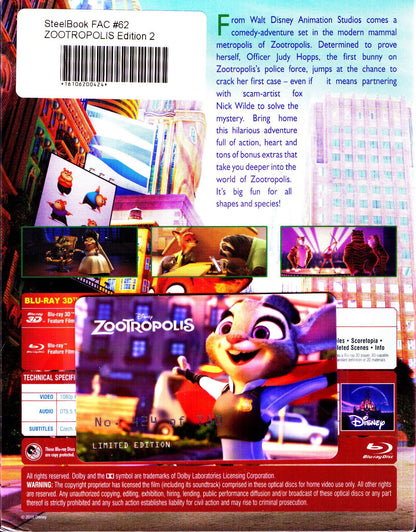 Zootopia 3D 1-Click SteelBook (Zootropolis)(FAC#62)(Czech)